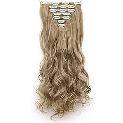 LELINTA 7Pcs 16 Clips 24 Inch Wavy Curly Full Head
