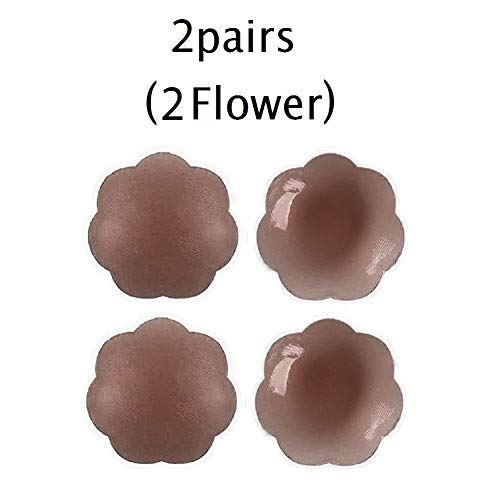 2 Pairs Brown Dark Breast Petals, Nipple Covers, Reusable Adhesive Silicone Nipple Covers Pasties (2 Flower, Brown)