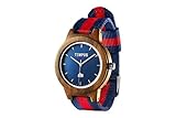 TEMPUS Willoughby - Women's Wood Watch Minimalist Wooden Wristwatch Striped Nylon Oxford Band - TWW06