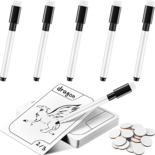 Photo 1 of Teling 24 Pcs Reusable Multifunctional Tokens Dry Erase Cards White Blank Flash Erasable Index Cards, 24 White Erasable Plastic Counters Gaming Tokens Discs and 5 Marker Pens for Game