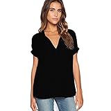 ZOMUSA Clearance Fashion Womens Summer V Neck Casual Loose T-Shirts (XL, Black)