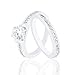 ORROUS & CO 18k White Gold Plated Cubic Zirconia Round Solitaire Ring with Round-Cut Side Stones and Round-Cut Wedding Engagement Band Ring Set (1.45 carats)