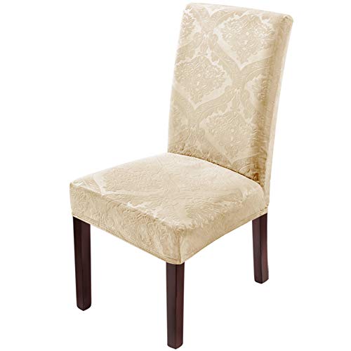 Delight Dining Room Chair Covers,Velvet Stretch Chair Covers for Dining Room,Removable Washable Dining Chair Covers(4 PCS-Beige)