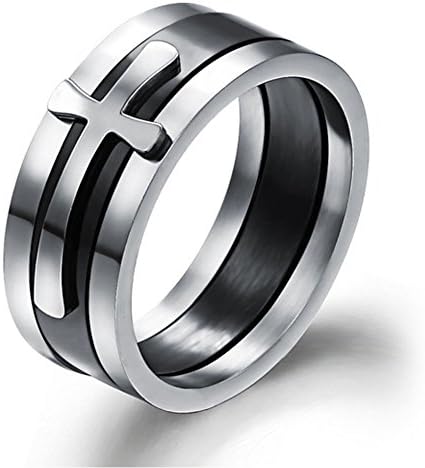AGOKO Mens Personality Creative Cross Split Titanium Steel Ring