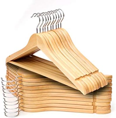 Premium Quality Solid Wooden Suit Hangers (Natual Wood) Pack of 20
