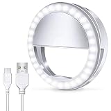 Meifigno Selfie Phone Camera Ring Light with 36 LED [Rechargeable], Clips On, 3-Level Adjustable Brightness Makeup Light for iPhone X Xr Xs Max 7 8 Plus 11 Pro Android Samsung Photography (White)