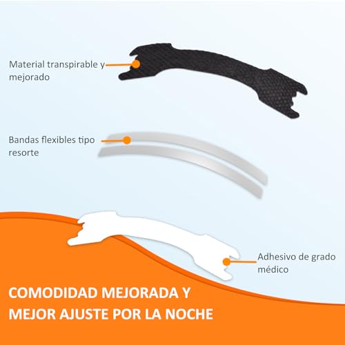 Tiras Nasales Antironquidos - 120 Nasal Strips para Alivio Instantáneo de la Congestión, Mejor Respiración y Sueño, Ideales para Deporte, Mejoran la Oxigenación - Hipoalergénicas y Seguras para la Piel (Negras)