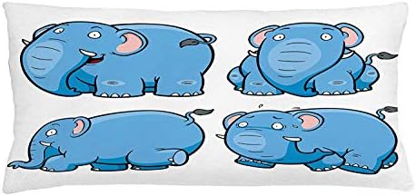 Animal Throw Pillow Cushion Cover, Kids Nursery Boys Girls Baby Room Clumsy Cartoon Cute Elephant Image Print, Decorative Square Accent Pillow Case, 18 X 18 inches, Baby Blue and White
