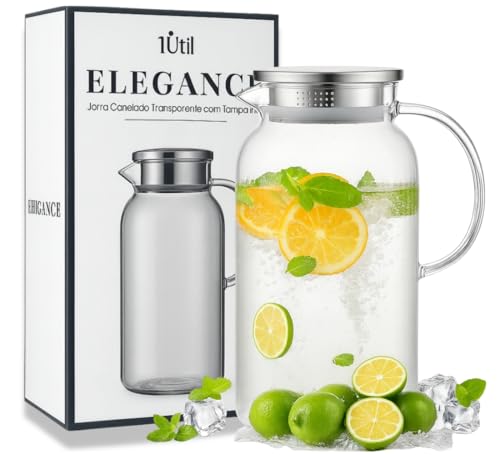 Jarra de Vidro Elegance Tampa de Inox 1,8L – Design Clean e Sofisticado, Estilo Atemporal, Ideal para Servir Água, Suco e Chá com Elegância KOALAECOM®
