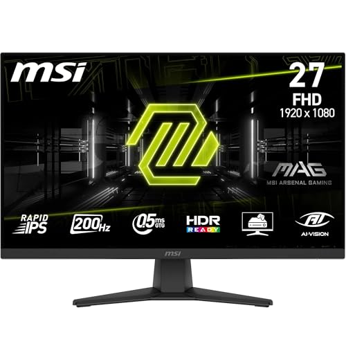 MSI MAG 272FDE 24.5 FHD 1920 x 1080 Gaming Monitor 200Hz 0.5ms HDR Compatible AMD FreeSync Premium Eye Protection AI Vision HDMI 2.0b DP 1.2a Frameless Adjustable Vesa Bracket Black