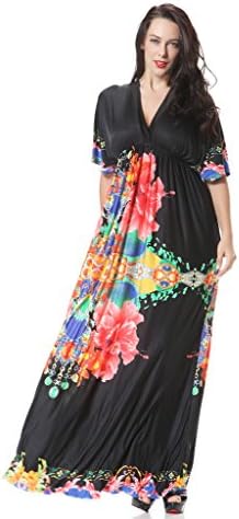 Kokoda Women's Plus Size Maxi Floral Print Beach Gown Dresses 5XL Black