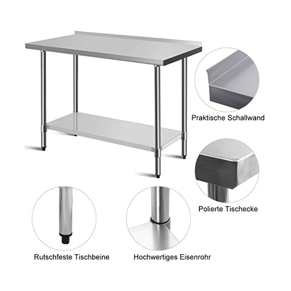 COSTWAY Arbeitstisch Edelstahl Küchentisch Gastro Edelstahltisch belastbar bis 250kg, Zubereitungstisch mit Zwischenbord… – Bild 5