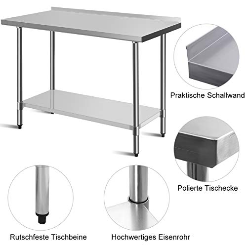 COSTWAY Arbeitstisch Edelstahl Küchentisch Gastro Edelstahltisch belastbar bis 250kg, Zubereitungstisch mit Zwischenbord… – Bild 5