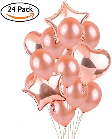 CREATEASY Rose Gold Balloons Kit 18 in Star Heart Foil Mylar Balloons Thick Latex Pearly Balloons Rose Gold Wedding Birthday Party Decorations