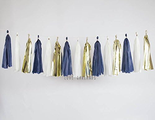 Dark Blue Garland, Blue Baby Boy Shower Decor, Navy Blue Nursery Decor, Dark Blue Gold Tassel Garland, Navy Blue Party Banner, Blue Birthday Banner