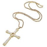 D EXCEED Jewelry Mens Crystal Stainless Steel Box Chain Cross Pendant Necklace Womens 24" Gold