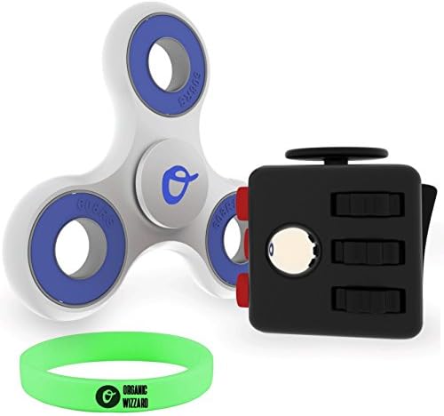 Organic Wizzard Fidget Cube and Spinner Bundle - Tri-Spinner Fidget Toy for Anxiety - Premium Quality EDC Focus Toy for Kids &amp; Adults - Best Stress Reducer, Relaxation Toys (Black &amp; Red)