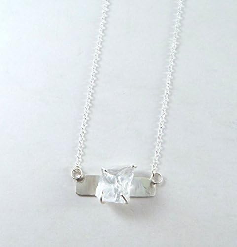 *DISCONTINUED* Raw Quartz Bar 4 Prong Sterling Silver Simple Necklace