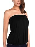 DJT Women's Tie Dye Sleeveless Stretchy Pleated Tube Top Small Solid_Black