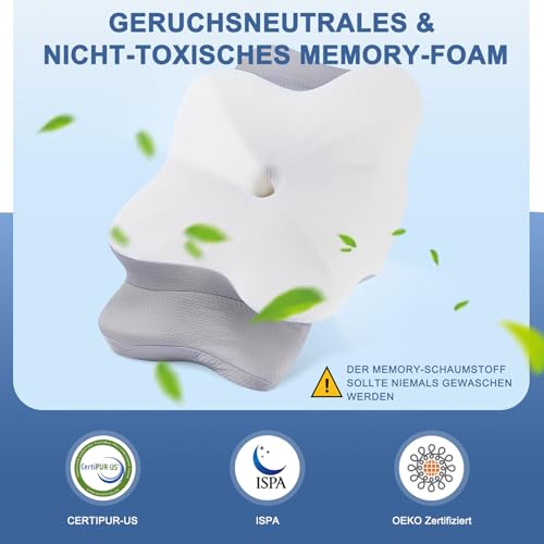 DONAMA Memory Foam Nackenkissen Ergonomisch, Kopfkissen mit Armauflage & Zwei Höhen, Kühlend & Atmungsaktiv, 6-Zonen-Kontur, Nackenstützung für alle Schlafpositionen