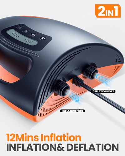 OutdoorMaster 20PSI High Pressure SUP Air Pump The Shark - Dual Stage Inflation & Auto-Off Feature, Deflation Function, 12V DC Car Connector, for Inflatable Stand Up Paddle Boards, Boats