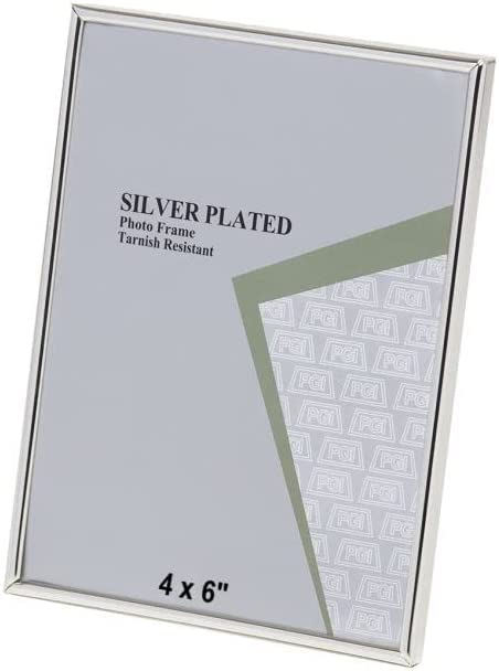 4 x 6-inch Silver Thin Edge Single Photo Frame Stands both ways but hangs portrait only - Velveteen Backing - Tarnish Resistant (4 x 6-inch)