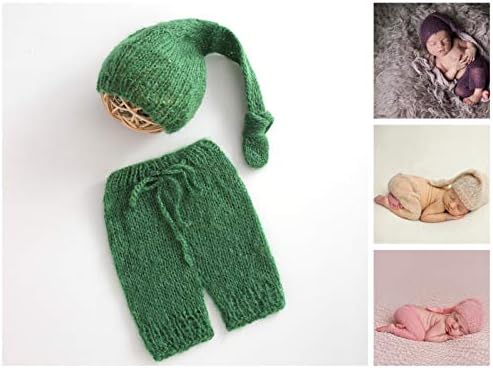 ARLAYO Newborn Photography Props Wool Hand-Knitted Hat and Pants Outfits (Green)
