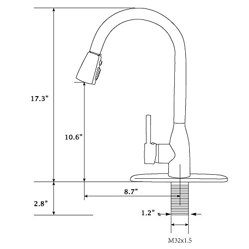 VESLA HOME Modern Commercial Stainless Steel Single Lever Pause Button Pull Out Sprayer, Brushed Nickel Kitchen Sink Faucet with Deck Plate, Nickel-12