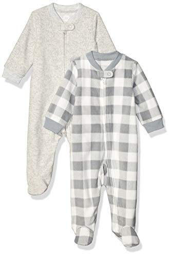 Amazon Essentials Baby Boys 2-Pack Microfleece Sleep and Play, Buffalo Check, 3-6M