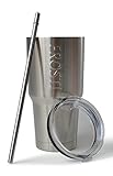 30 oz Tumbler Rambler - Frosti Vacuum Insulated Stainless Travel Mug, Lid & Straw