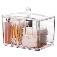 Watpot Q-Tip Cotton Pads Holder Makeup Organizer Cosmetics Makeup Acrylic Clear Cotton Swab Box Cotton Pads Dispenser, 4 Sections