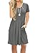 AUSELILY Women's Summer Solid Plain Short Sleeve Simple Loose Casual Dress Pockets Grey Charcoal Gray L