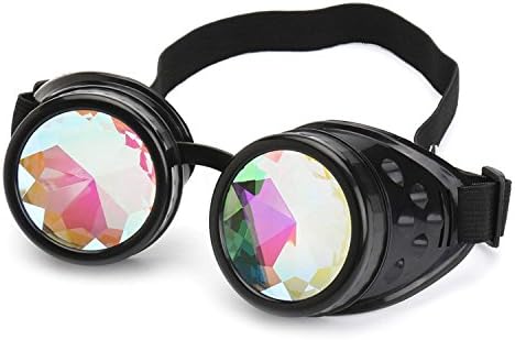 Winroor Kaleidoscope Rave Goggles Steampunk Glasses with Rainbow Crystal Glass Lens