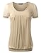 TWINTH Plus Size Blouse Top Scoop Neck Pleated Front Short Sleeve