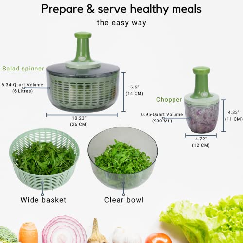 Brieftons Salad Spinner and Chopper Large 6.3Quart Lettuce Greens Vegetable Washer Dryer, with