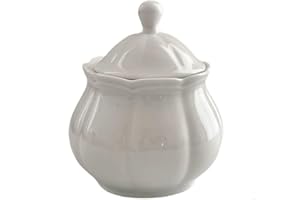 WAIT FLY Vintage Embossed Ceramic Sugar Bowl with Lid, Sugar Container, Sugar Jar for Kitchen Countertop, Coffee Bar-White-Su