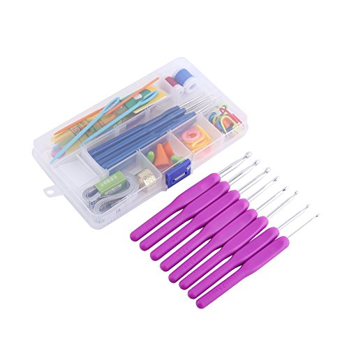 52 Piece 16 Size Crochet Hooks Needles Stitches Knitting Craft Crochet Set In Plastic Case ,Purple/Pink/Green/Rosy ( Color : Purple )