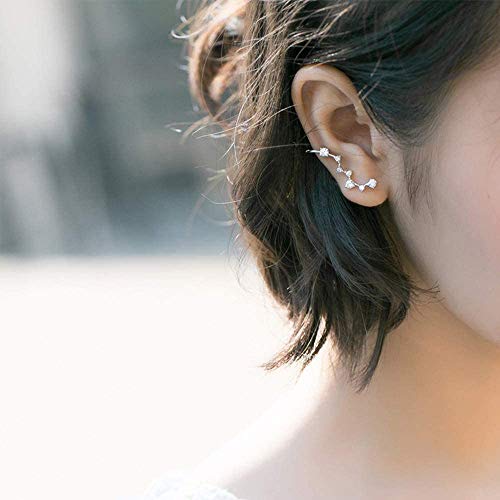 7 Crystals Ear Cuffs Hoop Climber S925 Sterling Silver Earrings Hypoallergenic Earring