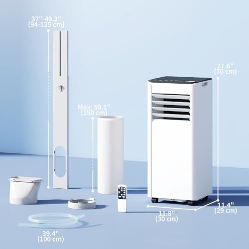 HOMCOM 10000 BTU Portable Air Conditioner, 4-in-1 AC Unit with Cool, Dehumidifier, Fan, Sleep, WiFi Voice Remote Control, 24H Timer, 2 Speeds, Window Kit, for Room up to 441 Sq. ft