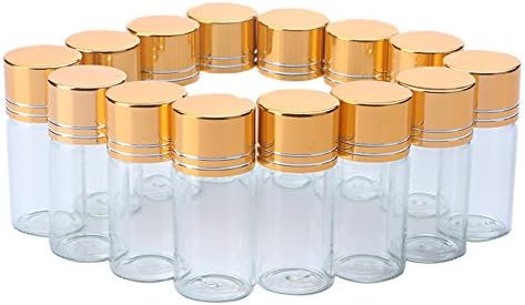 12pcs 10ml Clear Sampling Sample Glass Bottles Vials Jars Containers with Gold and Silver Cap for Cosmetics Travel Essential Oils Powders Creams Ointments Grease (Gold)