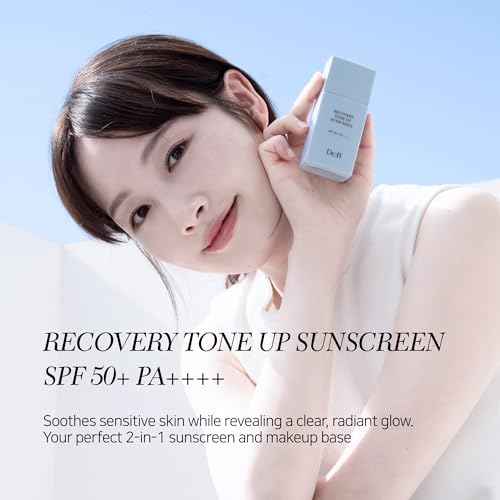 De:H Tone-up Sunscreen SPF 50+ PA++++ | Sky Blue Color Correcting Makeup Base & Primer | Calming Cica & Ceramide | Semi-Matte Korean Skincare for Sensitive Skin | 1.7 Fl Oz (50ml)