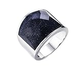 HIJONES Men's Stainless Steel 19mm Blue Sky Diamond Cut Gemstone Ring Size 9