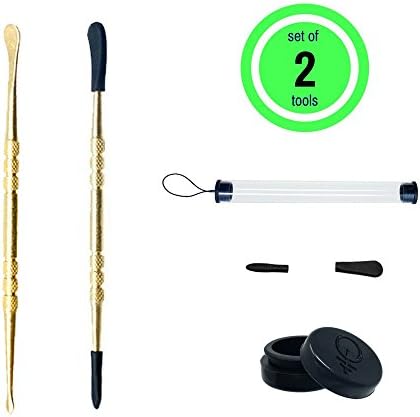 Dab Tool Set - 2-pack Gold Stainless Steel Wax Carving Tools 4.75" + 3ml Silicone Jar