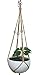 4 Legs Macrame Natural Jute and Cotton Rope Plant Hanger &Holder and Metal Ring, 52-inches Length (Without The White Pot) (Jute-Brown)