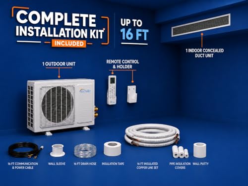 Senville 24,000 BTU Ducted Mini Split AC/Heating System, Concealed Duct, Built-in Water Pump, Wall Thermostat, 16 Ft. Installation Kit