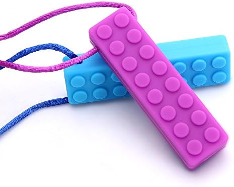 Rubber Chew Necklace 2 Pack (Purple and Blue with Colored Cords) Sensory Chew Necklace for Kids,Autistic, Adhd, Spd, Oral Motor Children, Boys, and Girls (2 pack)