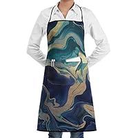 CicScottely Gold Indigo Marble Aprons for Women Men Kitchen Chef Apron with Pocket Bib Apron for Cooking Baking BBQ