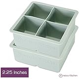 Pratico Kitchen Ice Cube Mold, Large Tray - Makes 2.25in Cubes, Pack of 2, Grey / Grey