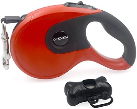 OCEVEN Retractable Dog Leash - 16 ft Dog Walking Leash by Nylon for Medium Large Dogs for 33-88 lbs with One Button Break &amp; Lock + Dog Waste Dispenser and Bags ( Red + Dog Waste Dispenser and Bags )