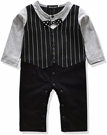 Baby Boys Gentleman Romper Bow Tie Jumpsuit Dressey Outfit 3m-24m (90(12-18m), Black)